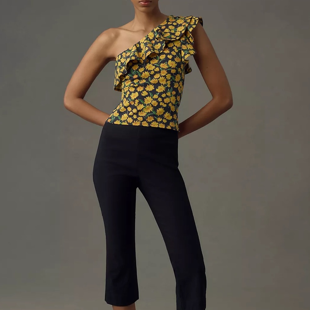 NWT Anthropologie Yellow Floral Ruffle Top